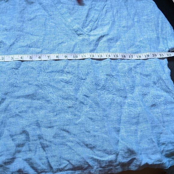 Isaac Mizrahi New York Top Blue 100% Linen V-Neck Oversized Lagenlook Small - Picture 3 of 8